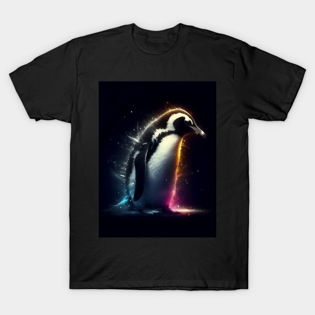 Monochromatic Antarctica Penguin Within Rainbow Colors T-Shirt by TomFrontierArt